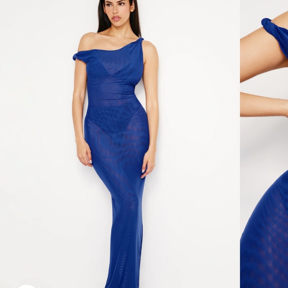 Elegant Blue Off-Shoulder Dress
